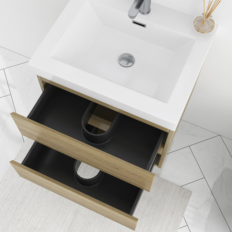 Meuble-lavabo flottant 24 po avec lavabo, Naturel