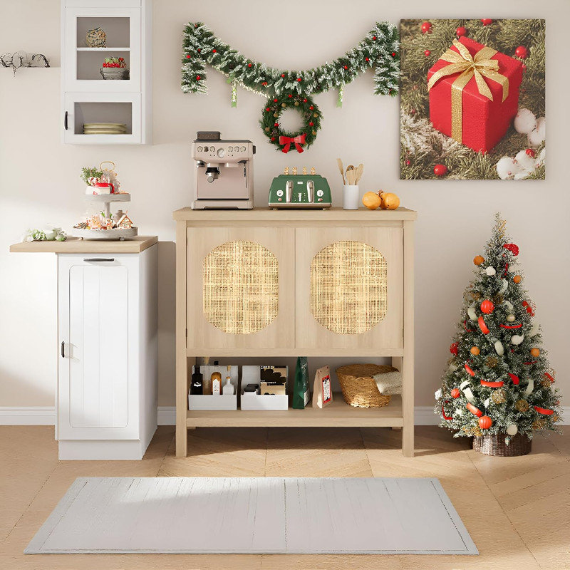 Console en rotin de 35,5 po avec armoire de rangement, canapé de style maison de campagne mince pour entrée et couloir