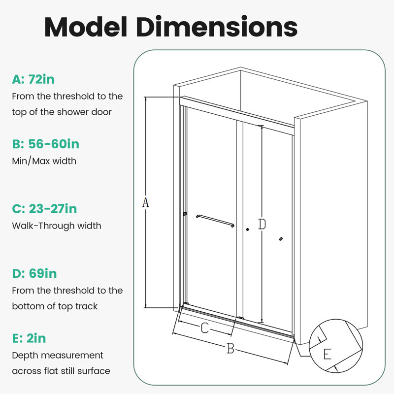 Porte de douche double 72 "H 72", l 56 "-60", verre trempé de 6 mm, noir mat, élément de salle de bain semi-coulissant l 56 "-60" x H 72 ", porte 1/4"