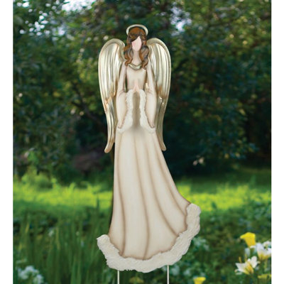 Art de jardin extérieur en forme d'ange en métal résistant aux intempéries avec aile complexe et œuvre d'art détaillée pour les pelouses et les parterres de fleurs
