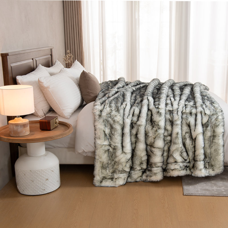 Couverture luxueuse en fausse fourrure, Blanc, Jeté