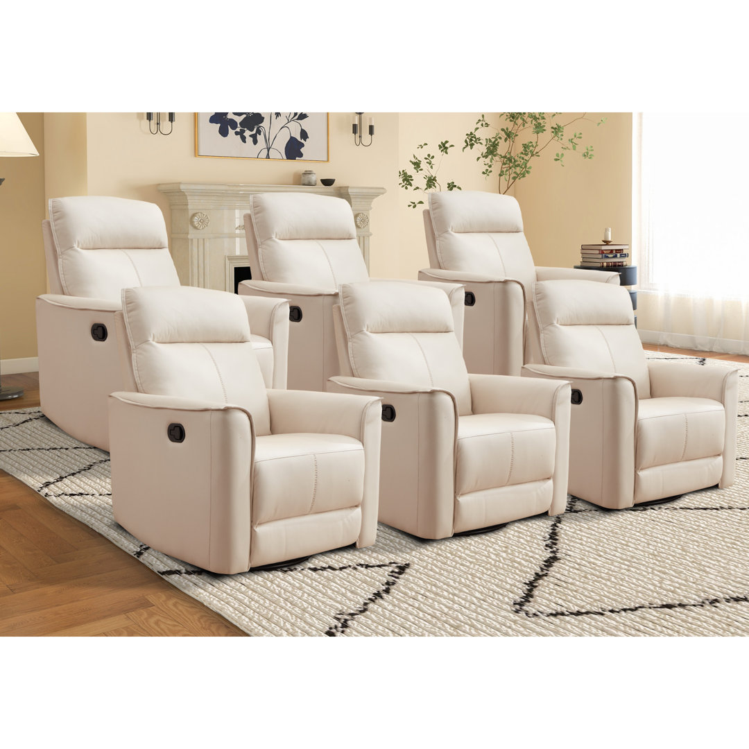 31.5" Wide Modern Ultra Comfortable Swivel and Rocker Manual Reclining Home Theater Seating (Set of 6) Latitude Run® Leather 