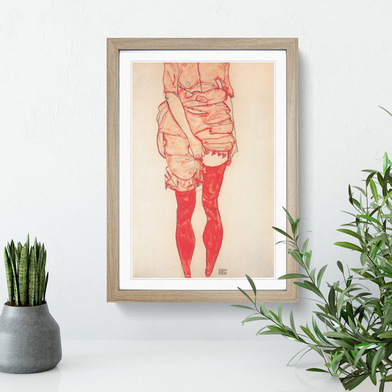 Standing Woman in Red by Egon Schiele, Oak, 36cm H x 27cm W x 2cm D