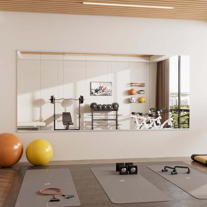 Rectangle Full Length Wall Mirror Set Home Gym Mirror Tempered Glass Mirror, 56" x 16", 2