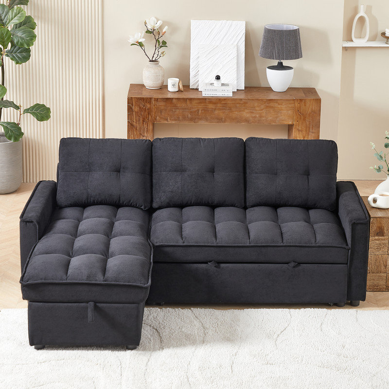 Canapé modulaire réversible en L 71 po avec méridienne et rangement sous le siège, canapé modulaire avec ports USB
