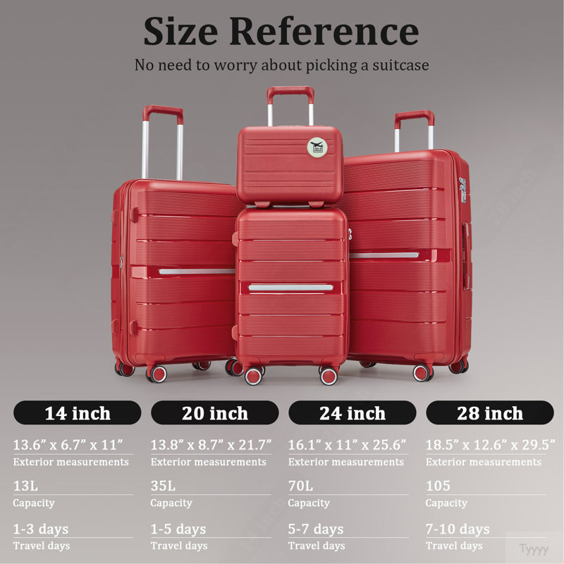 Ensembles de valises 4 pièces (14/20/24/28) Valise extensible légère et durable en PP