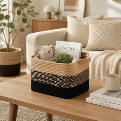 Set of 3 Woven Cotton Rope Storage Baskets with Handles
