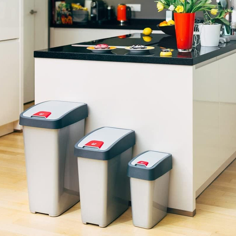 Keeeper waste bin with flip lid, Slver, 6.60, 47.50" H x 24" W x 39.50" D