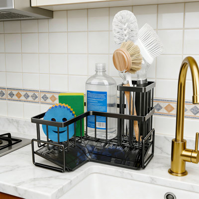 Large L-Shaped Sink Caddy 90-Degree Corner Sponge Soap Organizer Metal