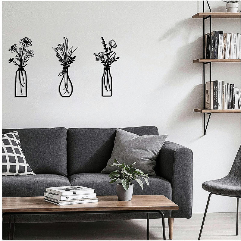 Ensemble de 3 décorations murales en métal, Noir