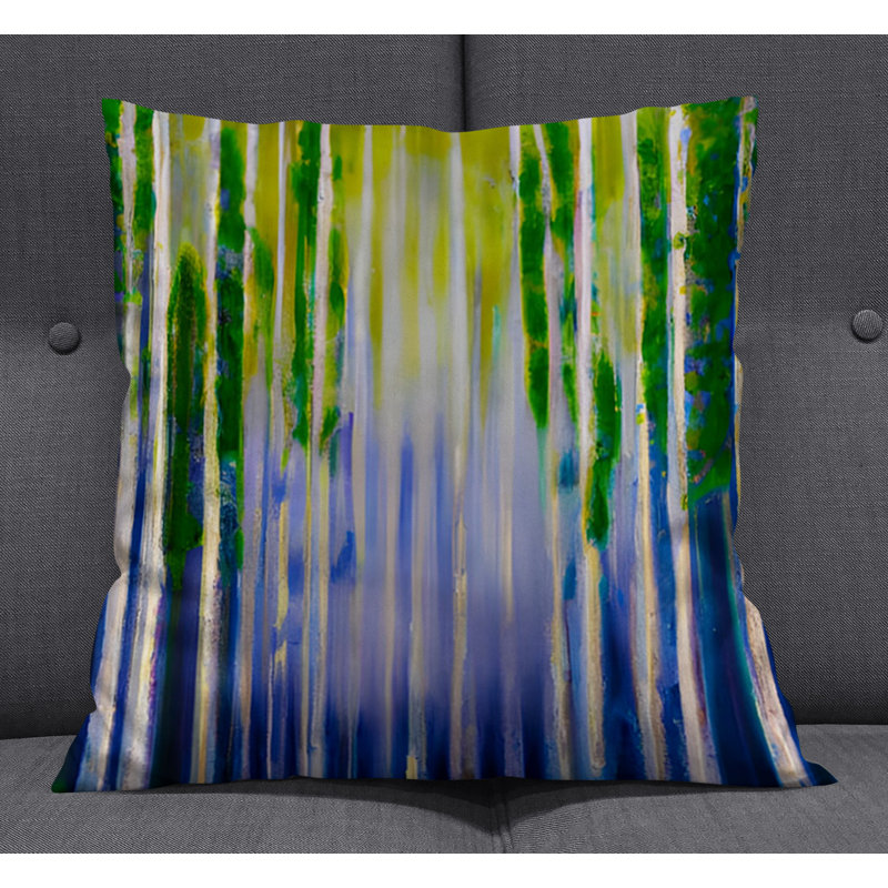 Throw Pillow With Insert, Green/Purple Striped/Abstract 2, 18"H x 18"W