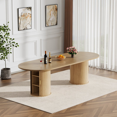 62.99"-94.5" Oval Dining Table for 6 8 10, Rustic Farmhouse Extendable Kitchen Table, Long Large Expandable Dining Room Conference Tables for Home Office