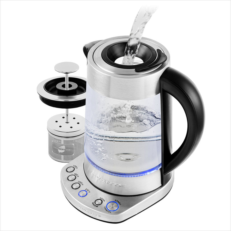 OVENTE 1.7L Electric Tea Kettle with Removable Infuser, Variable Temperature Control, Keep Warm Function, 1500W Fast Heating Water Boiler, BPA Free Borosilicate Glass & Easy to Fill Lid, Silver KG733S