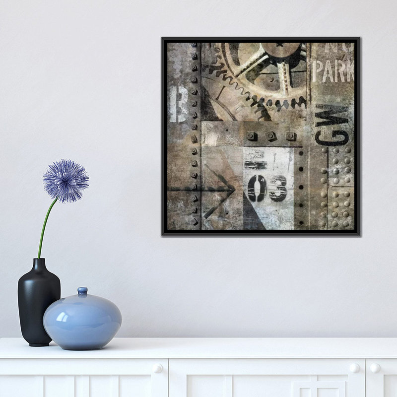 « industrial i », impression sur toile, H 18 po x l 18 po x P 1,5 po, Toile avec cadre noir, Pas de tapis