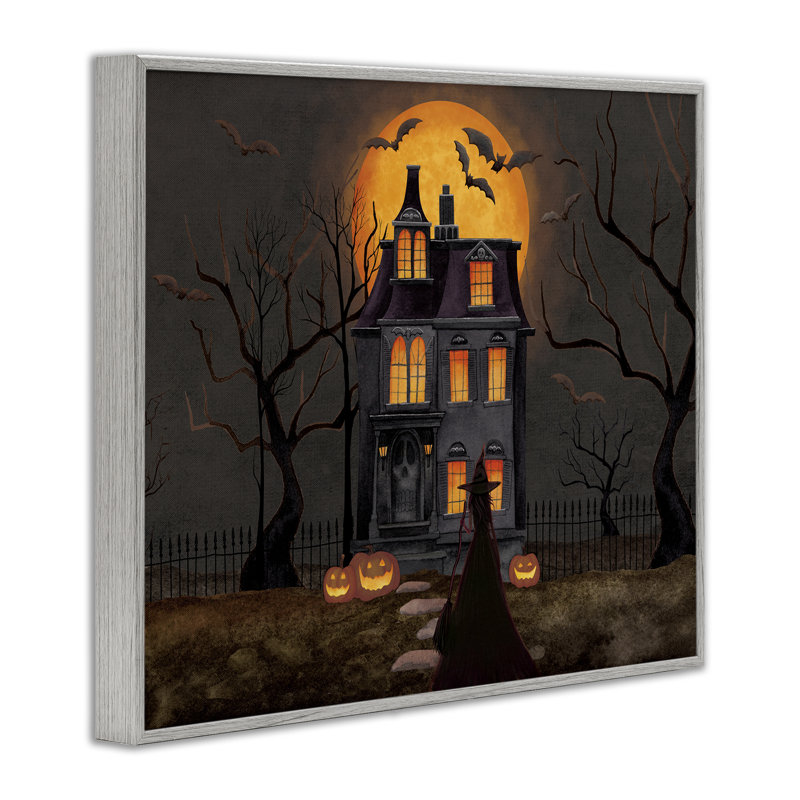 «Bats Over Haunted Mansion», estampe numérique, design par Nicole Tamarin, H 24 po x l 30 po, Estampe numérique Farmhouse