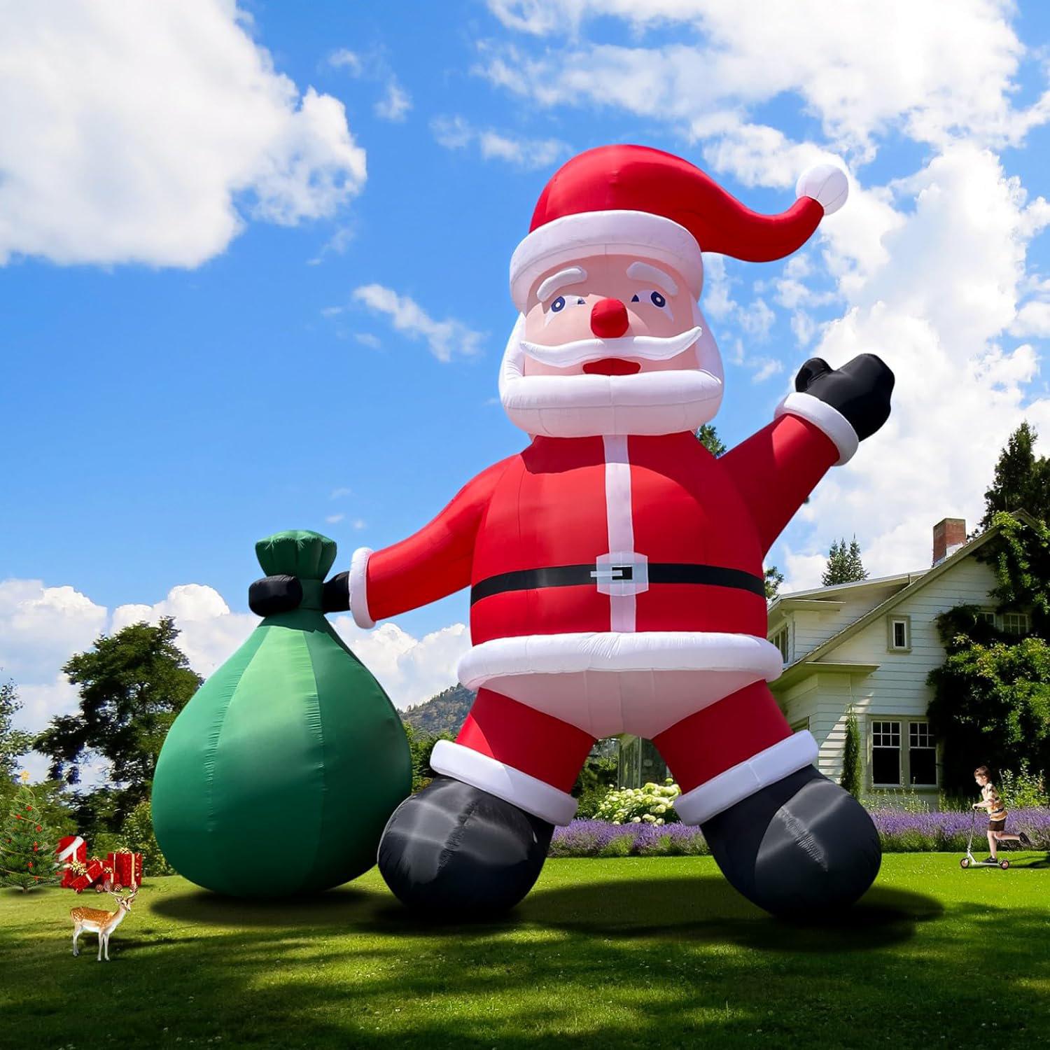 Père Noël Gonflable Suspendu 1,8 M - Décorations Noël Extérieur Avec Lumières LED - Ventilateur Intégré, 4 Cordes - Pour Toit, Jardin, Fenêtre