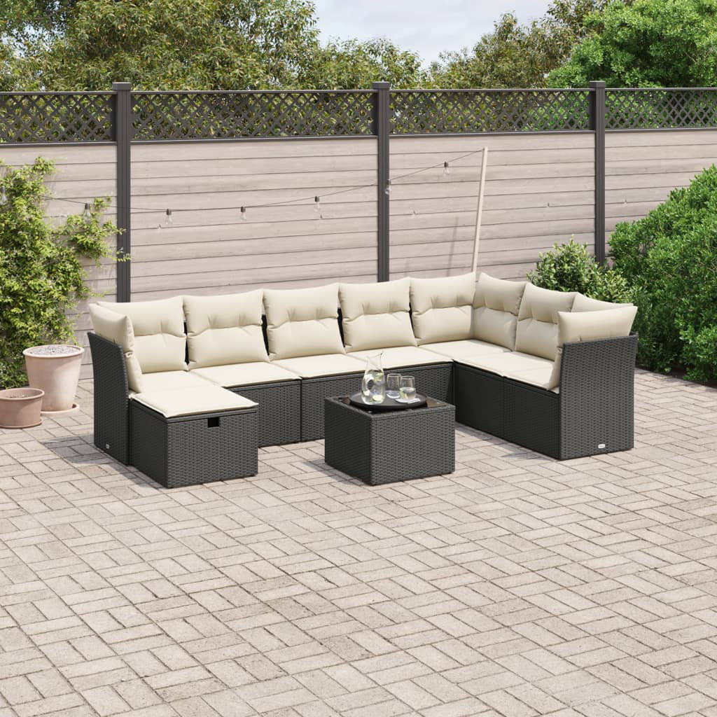 9-Tlg. Garten-Sofagarnitur Mit Kissen Poly Rattan