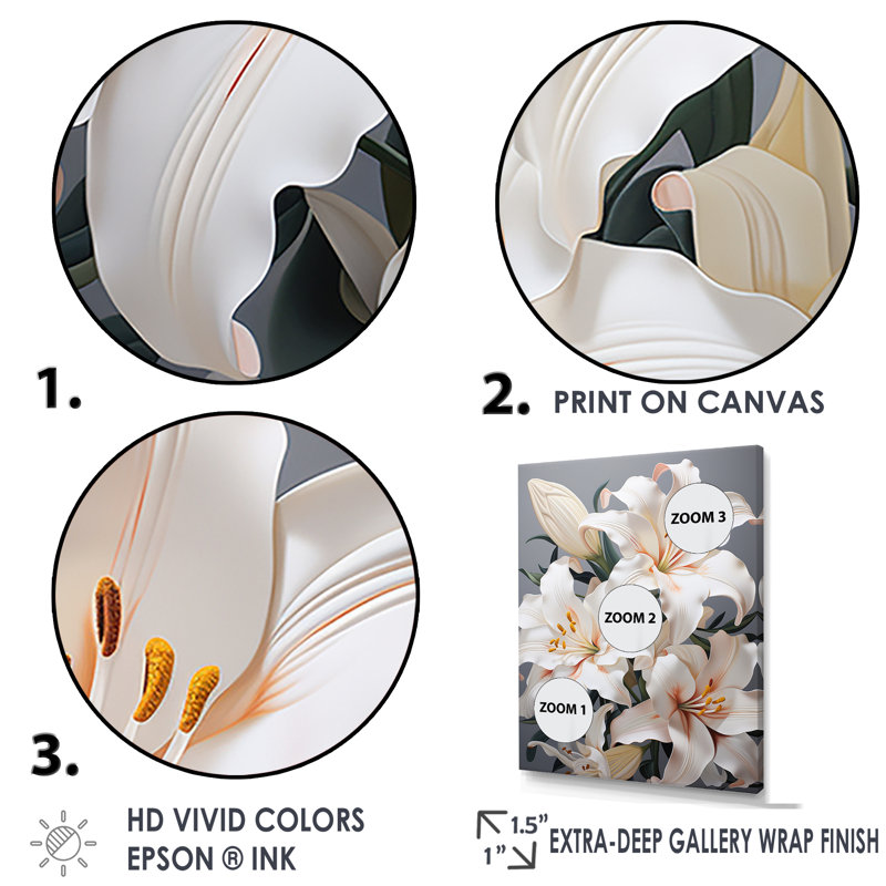 Sérénade blanche beauté des lis I, Cadre doré simple, H 32 po x l 16 po x P 1 po