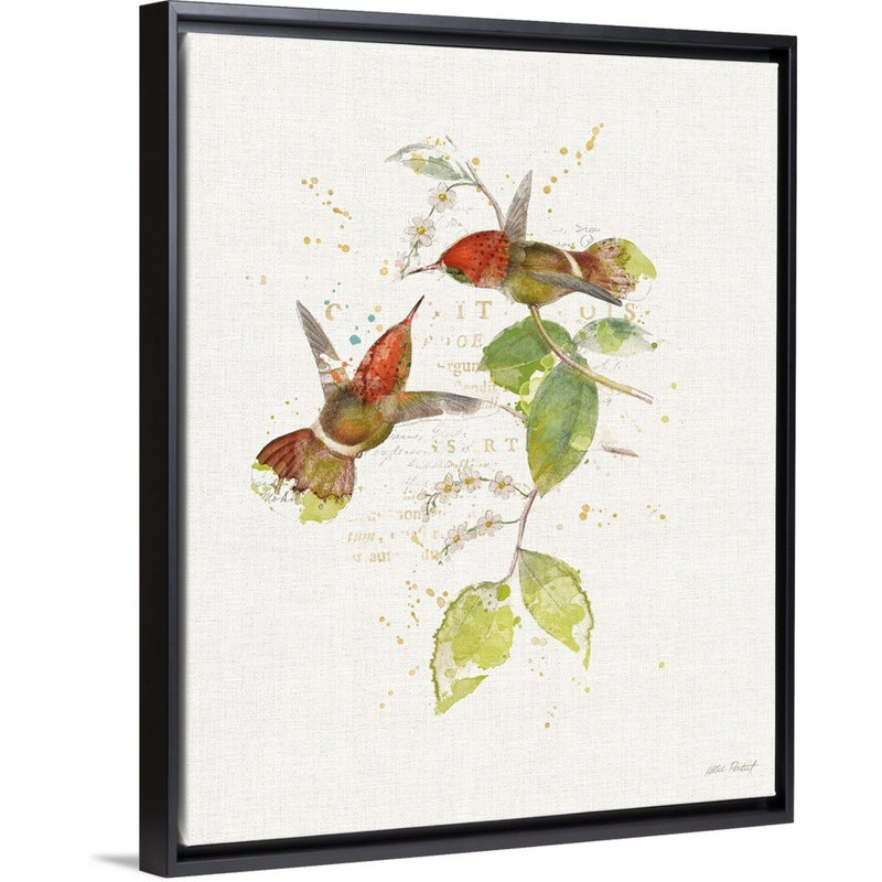 Colibri coloré, art mural sur toile II, H 22 po x l 18 po x P 2 po, Toile encadrée noire