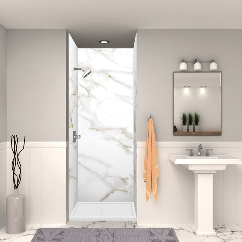 Transolid 36-in x 36-in Cast Solid Surface Shower Base with Concealed Center Drain, White