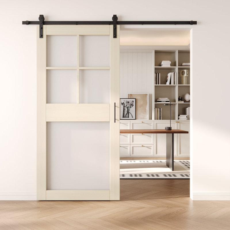 Porte de grange en verre givré non assemblée et non assemblée 32 po x 84 po à 5 lumières Homacer Tinsmith Grey, 32 po x 84 po