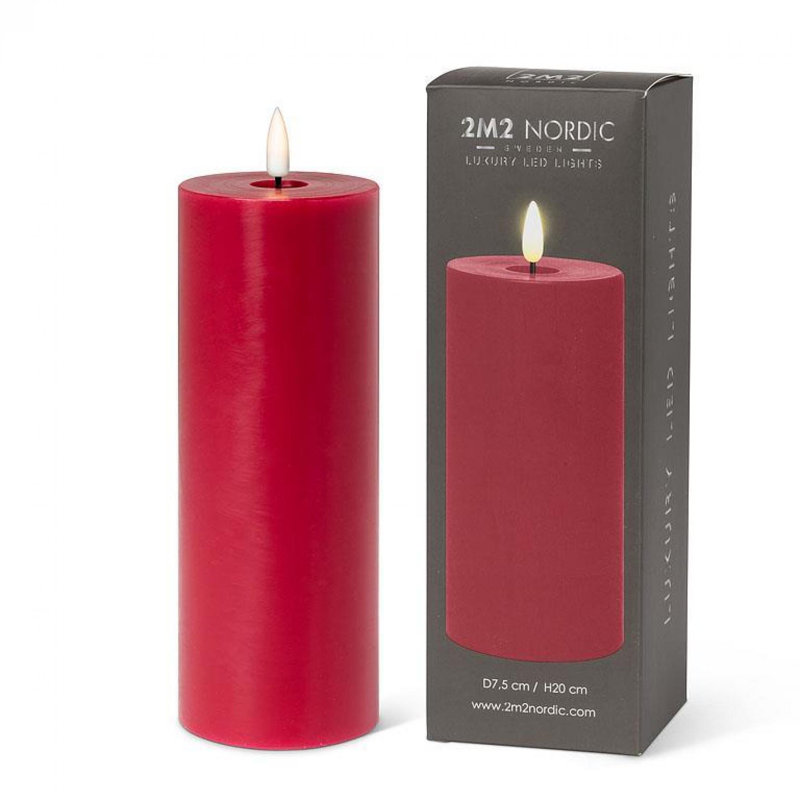 Bougie à DEL sans flamme, 8 po x 3 po sans flamme, Rouge