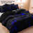 Blue And Black Geometric Microfiber Duvet Cover Set With Pillowcases, Digital Print Block Pattern Front With Solid Black Back, Reversible Bedding, Queen, Comforter And Pillow Inserts Not Included-122001159-122001162
