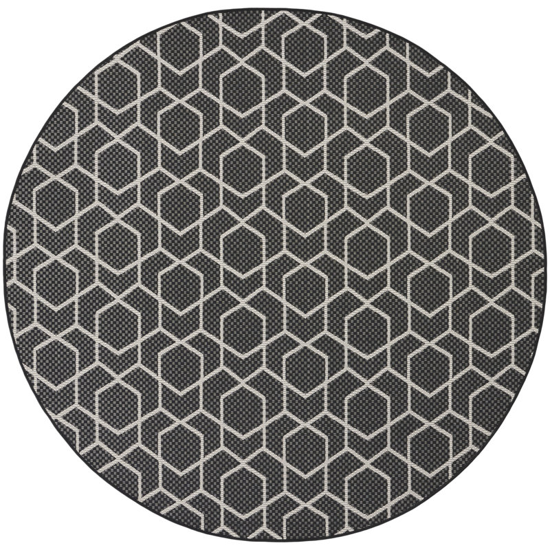 Reidy Black Modern Indoor/Outdoor Rug, Round 8', Black