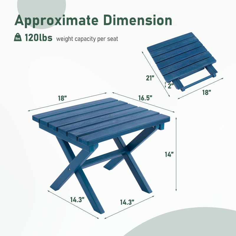 All Weather Adirondack Outdoor HDPE Foldable Side Table, Blue