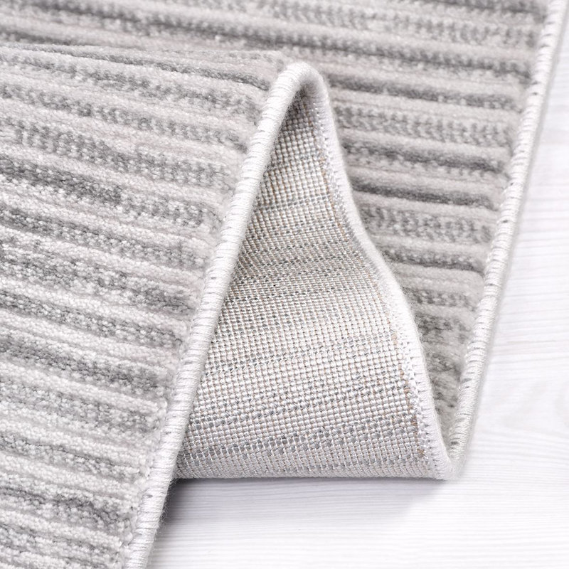 Tapis moderne / rayé gris lavable à la machine antidérapant, Tapis de couloir 3 pi 4 po x 13 pi 2 po