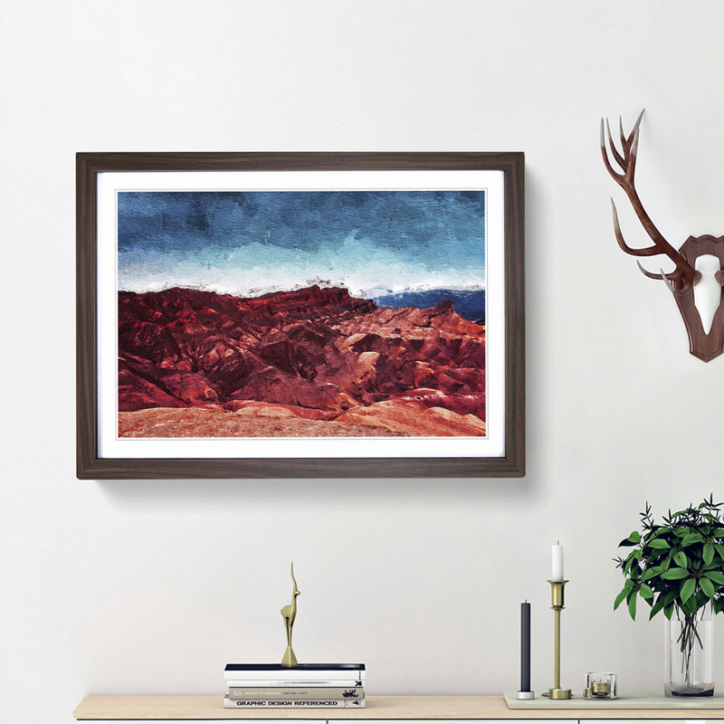 Sunset over Death Valley in California - Picture Frame Painting Print, 27cm H x 36cm W x 2cm D, Walnut Framed