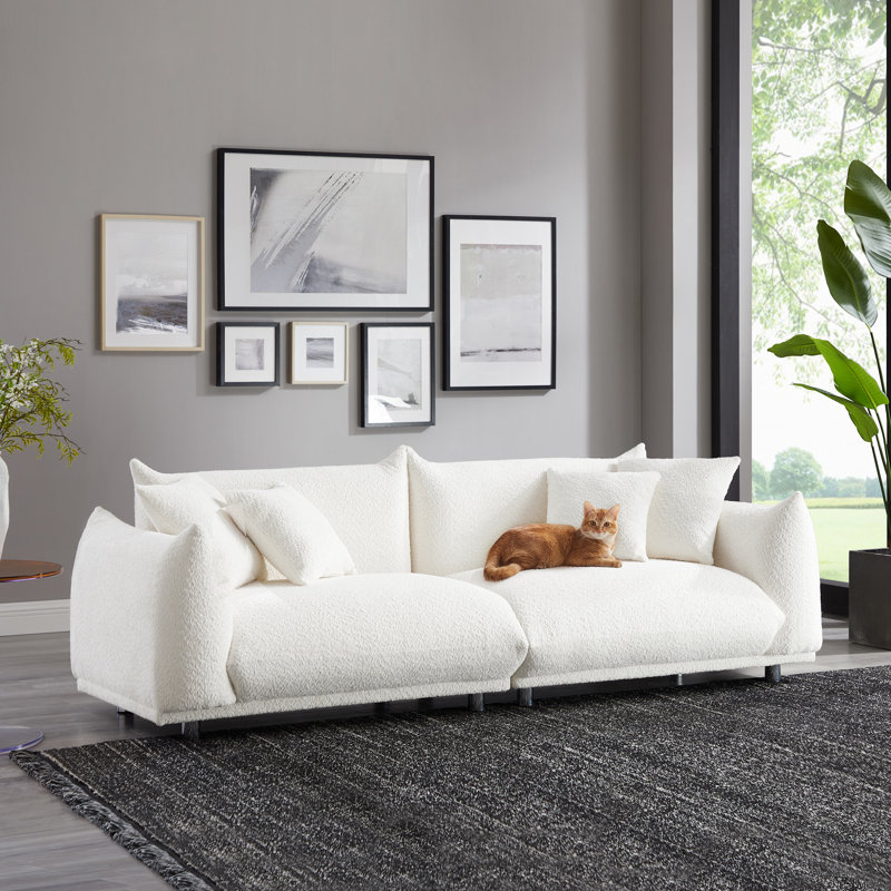 Arnya Upholstered Sofa with Round Arms, Cream White Boucle, 29" H x 88.9" W x 37" D, 3