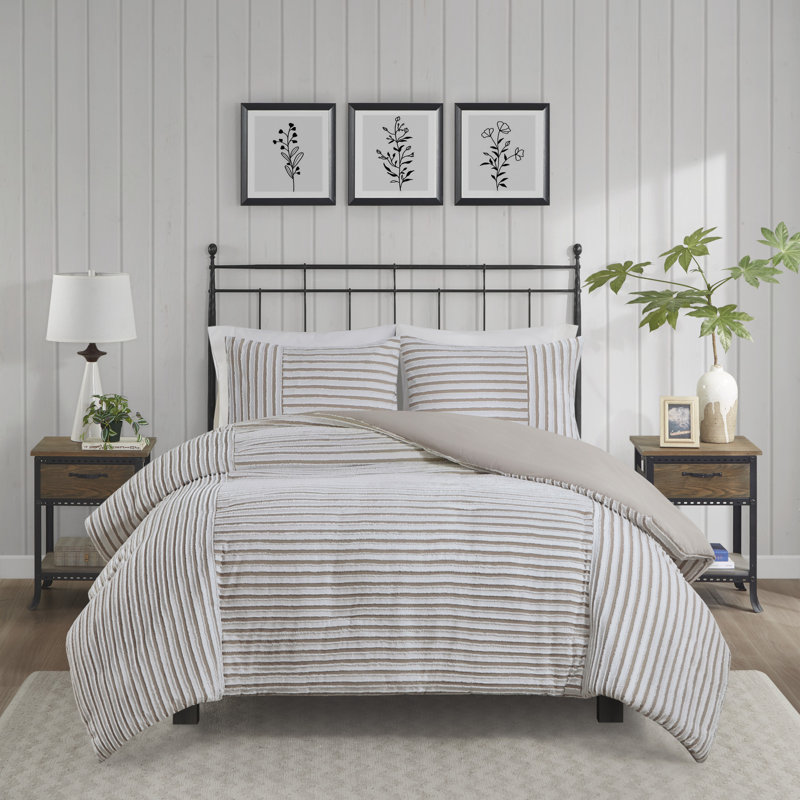 Taupe and Greige Jacquard King Duvet Cover Set