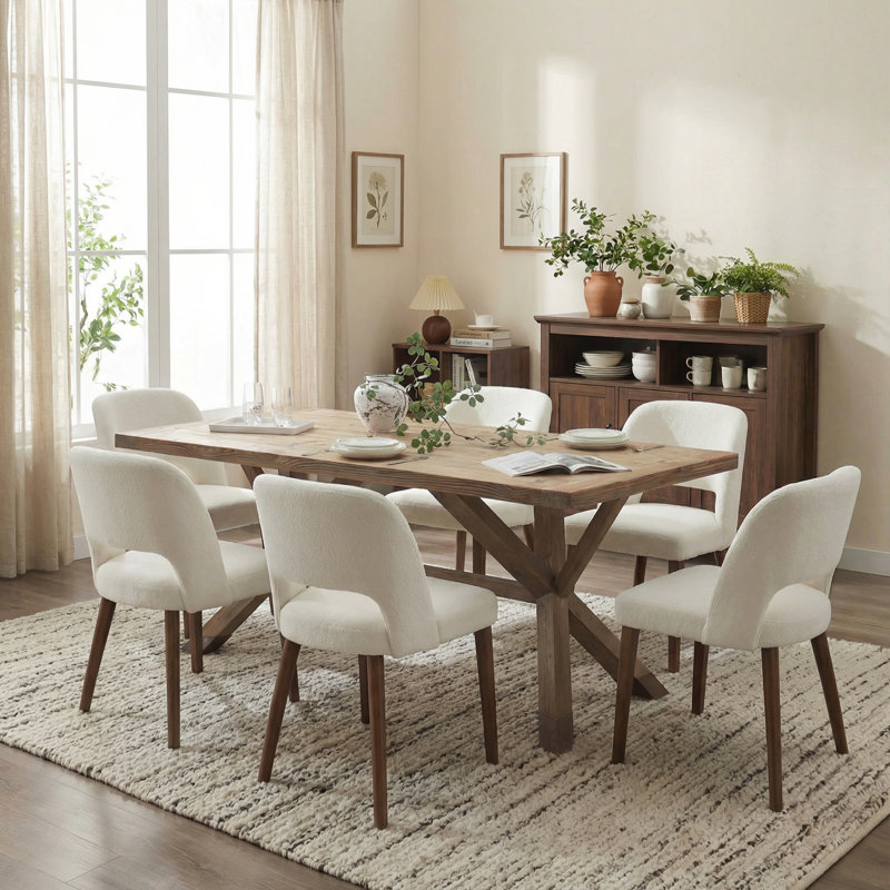 Ensemble de 2 chaises d'appoint en chenille rembourrées avec pieds en bois massif pour salle à manger, Beige