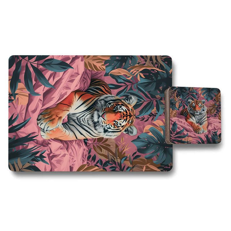 Tiger Jungle Luxe Placemat And Coaster Set Wood Bottom