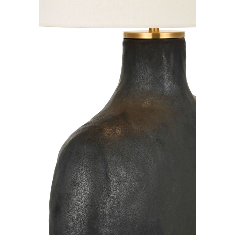 Beton Medium Table Lamp with Linen Shade, Stained Black Metallic