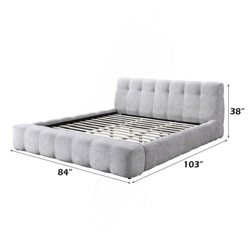 Lit en chenille Hannah gris, Très grand lit