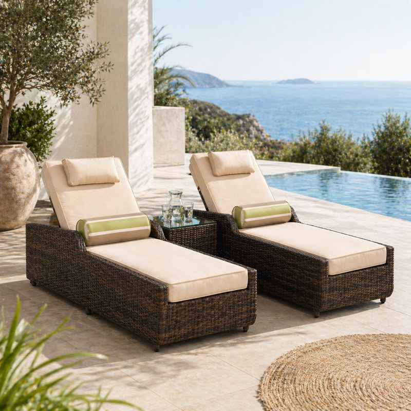 Chaise longue longue simple, Beige, Brun