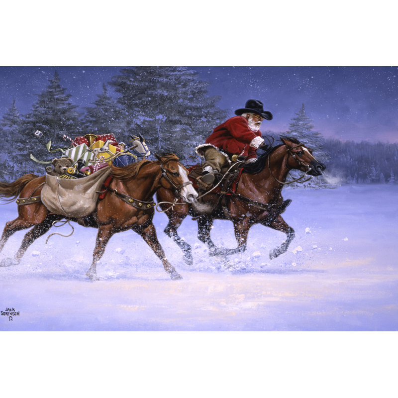 «Christmas Rush» par Jack Sorenson - peinture sur toile tendue, H 24 po x l 36 po