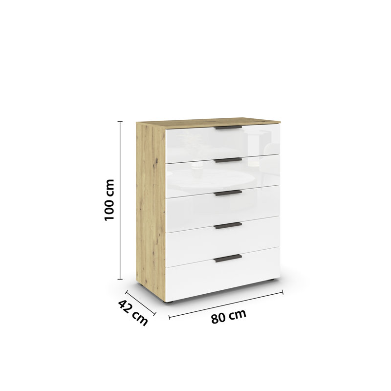 Flipp 5 - Drawer Chest of Drawers, Artisan Oak/White Glass/Graphite