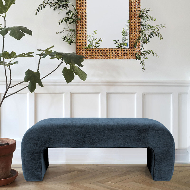 Ichika 47" W Upholstered Bench, Blue Chenille