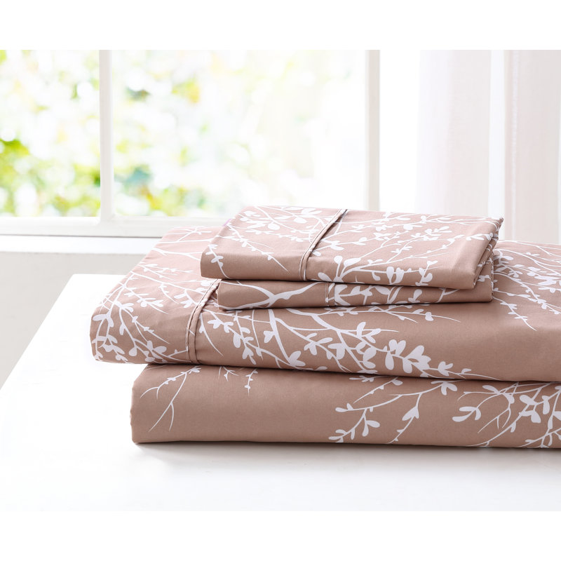 King Light Blue Microfiber Floral Print Sheet Set