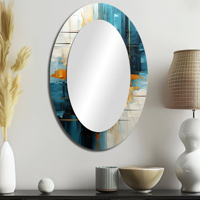Miroir mural ovale doré à motif abstrait fractal Collage Reflections II
