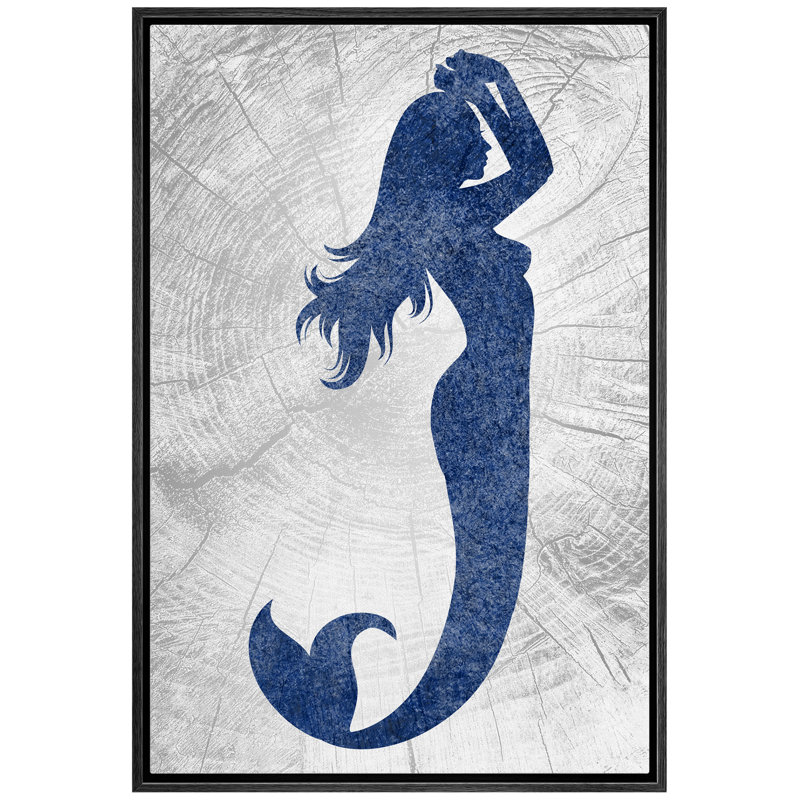 «Mermaid With Hands Raise Contre Graphite» - Reproduction sur toile flottante, H 36 po x l 24 po x P 1,5 po, Cadre noir
