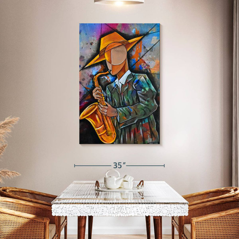 Abarca Cubism Saxophonist, H 48 po x l 32 po