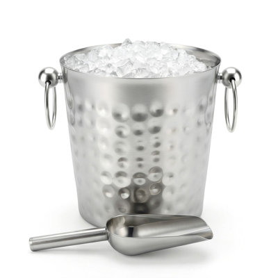 Seau à glace en acier inoxydable 3L avec cuillère à glace, seau à vin martelé et à champagne avec deux poignées, grand seau à glace en métal pour bar, fêtes, patio extérieur, mariage, divertissement à domicile