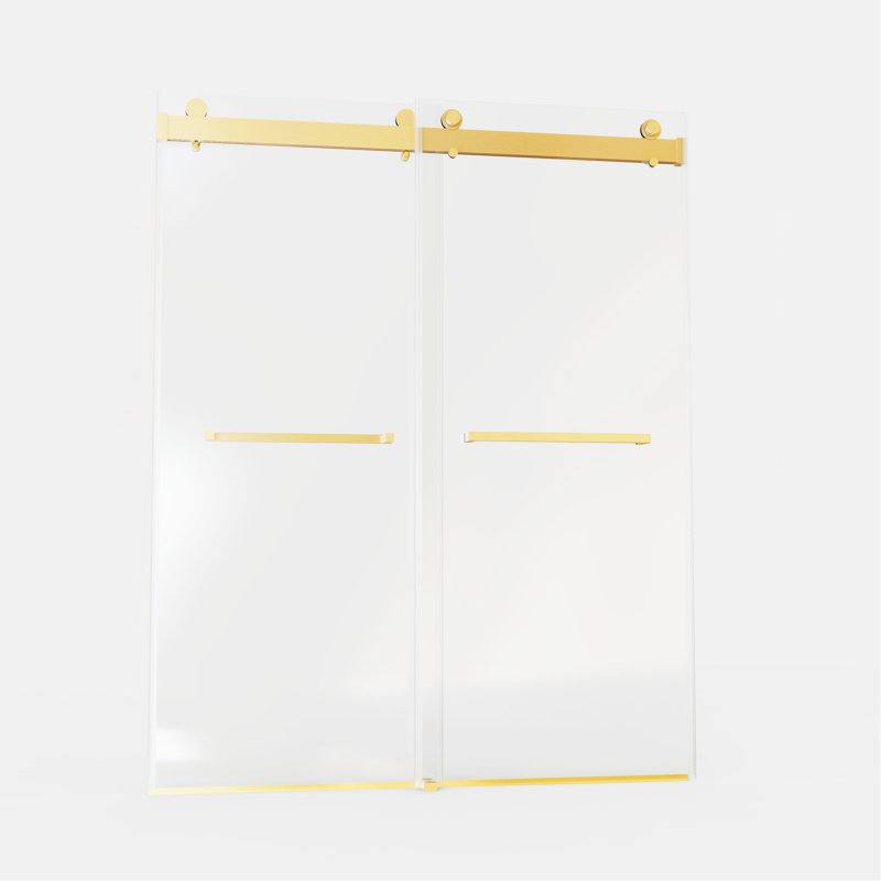 56 po x l 56 po x H 76 po sans cadre porte de douche coulissante à fermeture en douceur, Or brossé