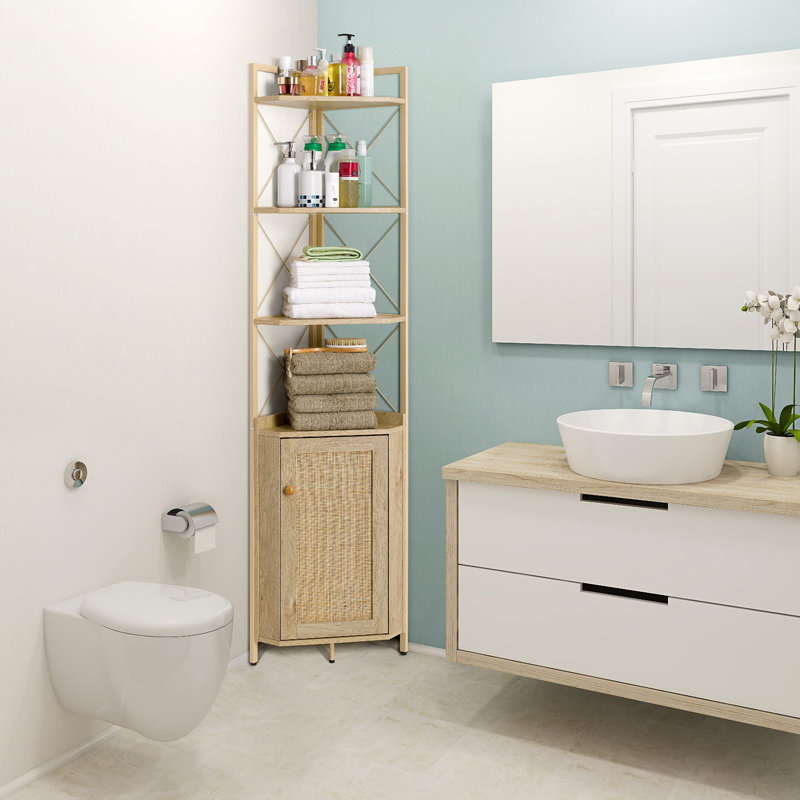 Armoire de coin polyvalente 71 pouces avec portes en rotin