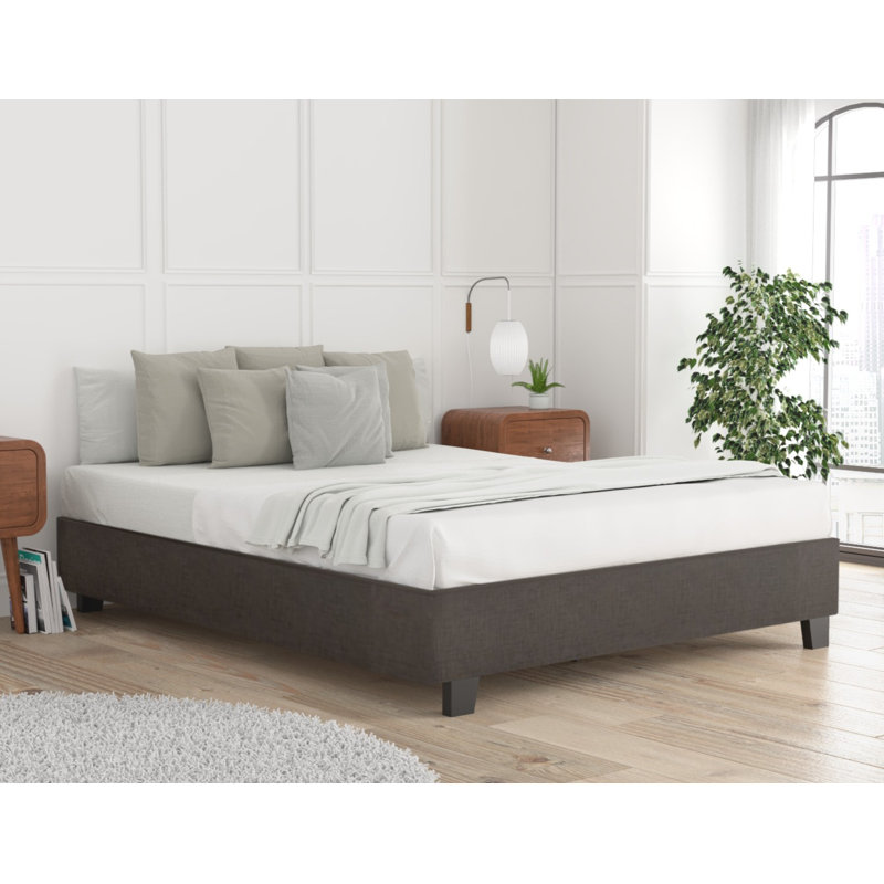 Brin 14" Upholstered Platform Bed with Solid Deck, King, Grey