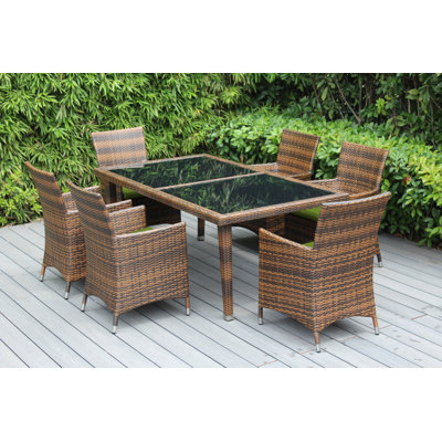 Pavior 6 - Person Wicker Patio Dining Set with Rectangular Table , Cushions Included